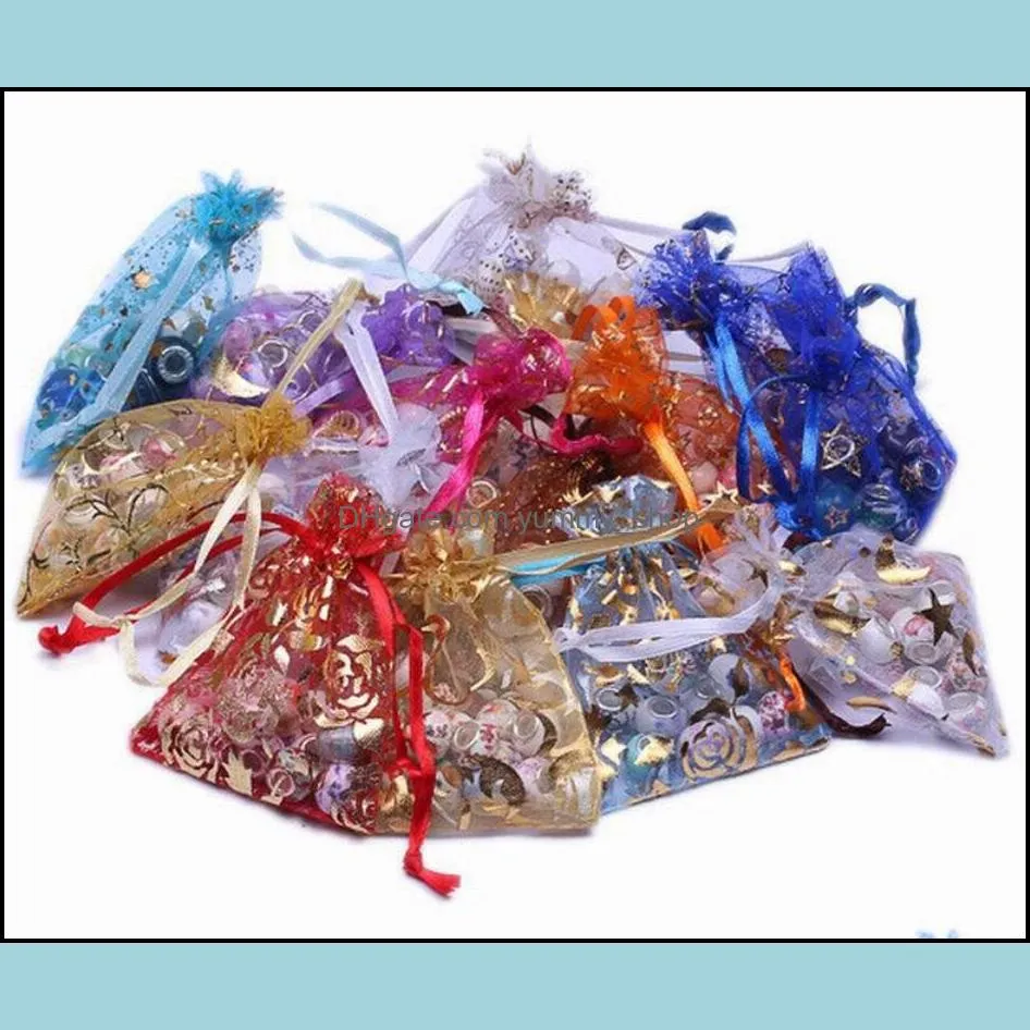 500pcs patterns luxury organza jewelry bags christmas wedding voile gift bag drawstring jewellry packaging gift pouch 7x9cm