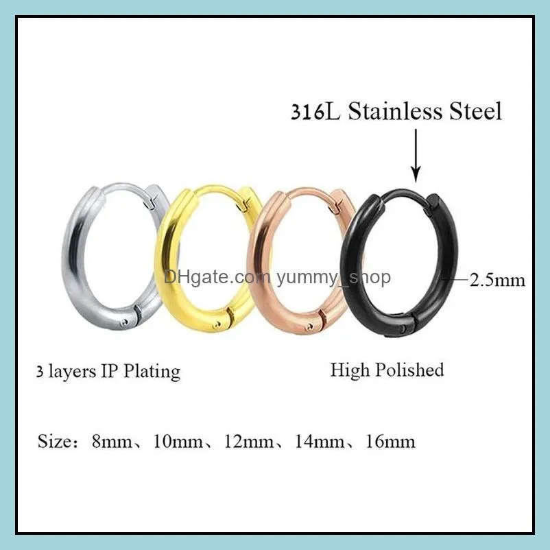 punk unisex small hoop earrings black gold silver color stainless steel earring circle fashion ear jewelry for women man