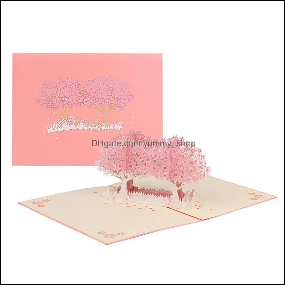 tanabata valentines day paper carving threedimensional greeting card birthday blessing creative gift 3d falling cherry colorful small card