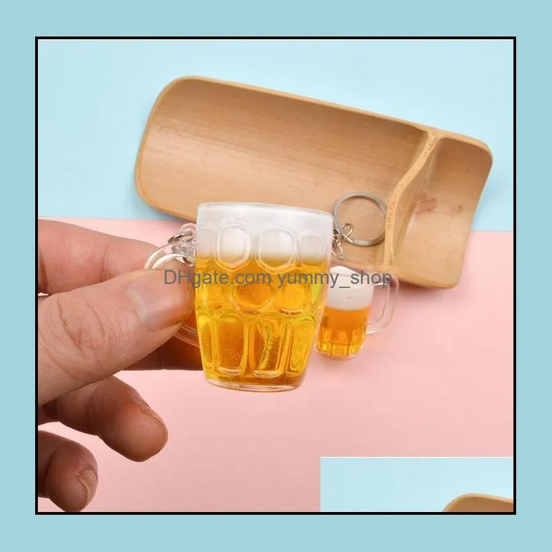 creative beer mug keychain pendant simulation tumblers straight cup keychains luggage decoration personalized gift key ring