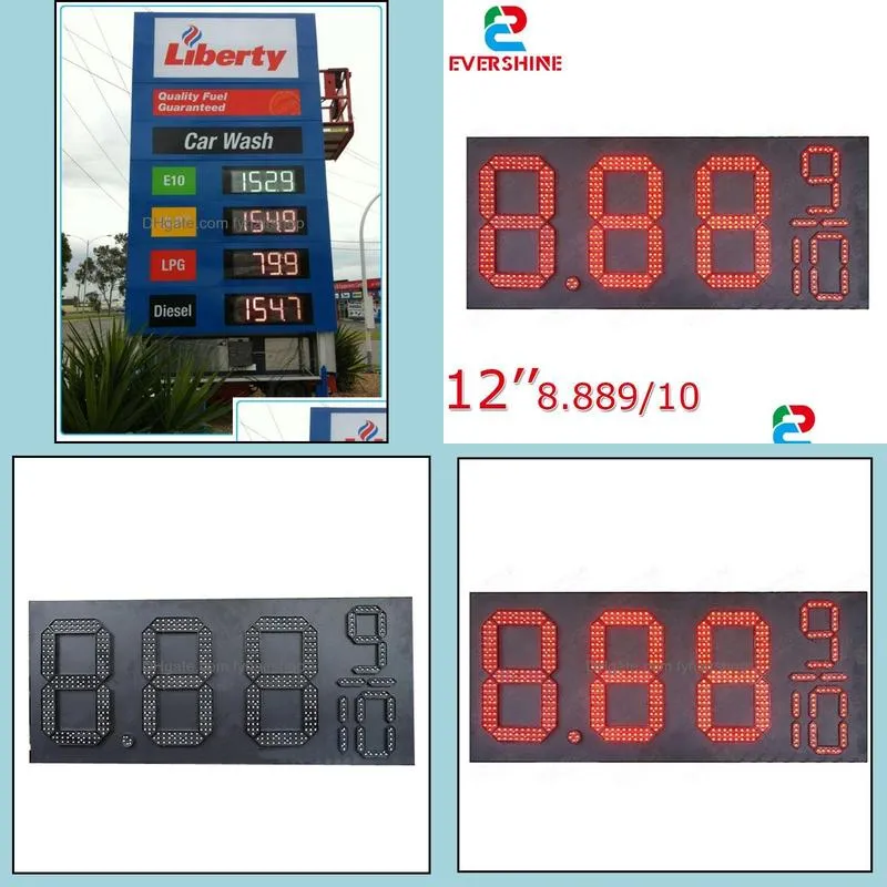 8889/10 front access red color 12 inch outdoor high brightness waterproof 7 segment digital number led gas/oil price sign board