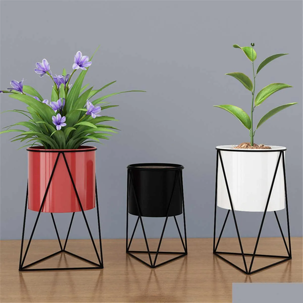 durable geometric metal flower pot stand indoor garden plant holder display planter iron flower stand gardening supplies s/l 210615