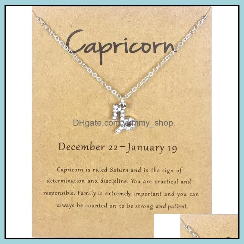 12 zodiac rhinestone necklaces constellations necklace clavicle chain with gift card for men women birthday jewelry wholesale