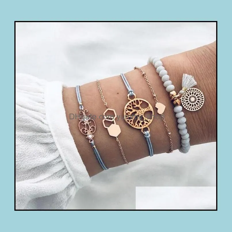 fashion beads stone turtle multilayer bracelet set for women geometric tree of life shell bracelets bohemia summer jewelry 12pcs