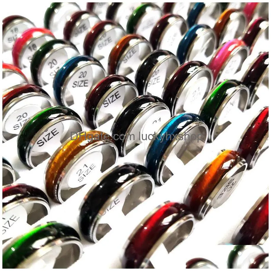 bulk lots 100pcs mixed mens womens colorful band cat eye stainless steel rings width 7mm band sizes assorted wholesale fashion jewelry