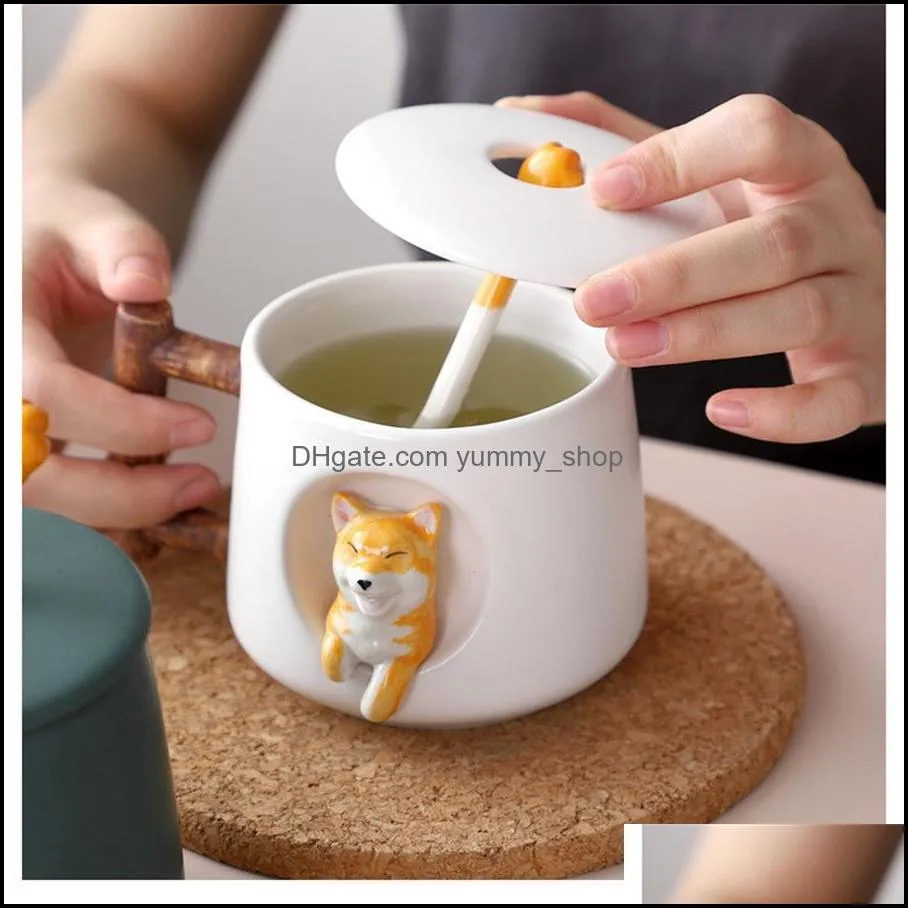 mugs porcelain creative personality lovely mug with lid spoon home couple coffee cup for men and women chai dog cup gift