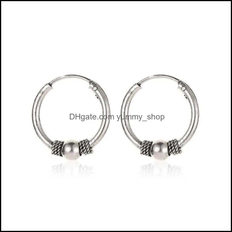 punk vintage circle hoop earrings female knotted hoop earrings ancient silver round ear ring for women men wholesale jewelry