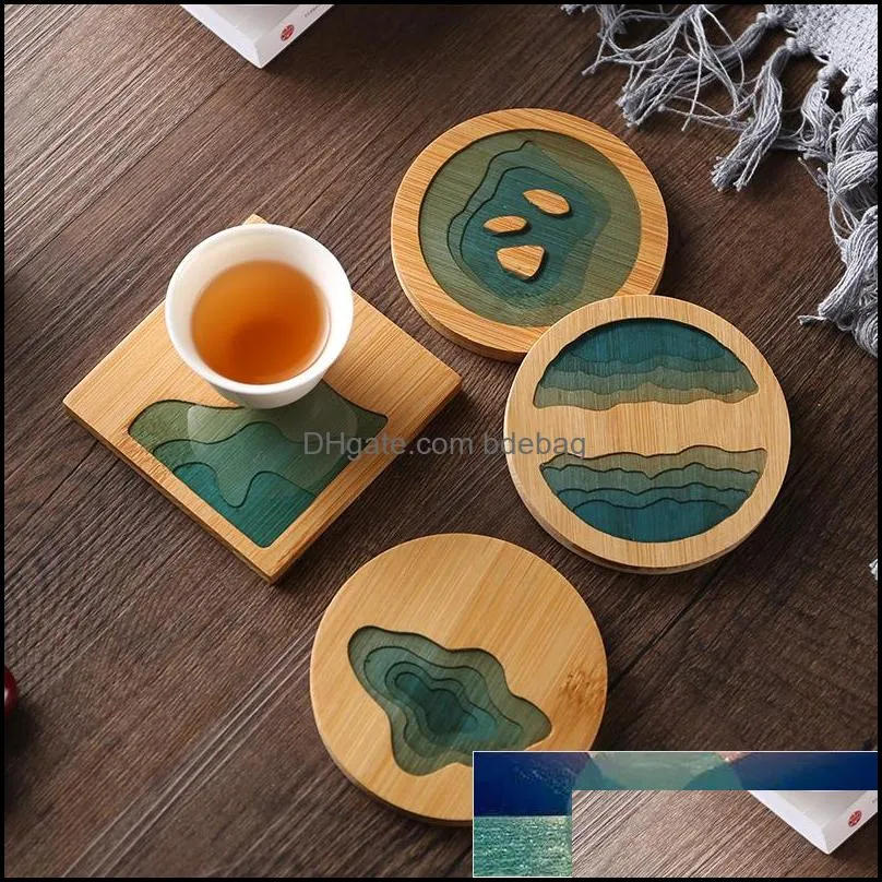 creative epoxy resin transparent bamboo tea cup coffee holder potholder ceremony accessories supplies placemat drinkware coaster