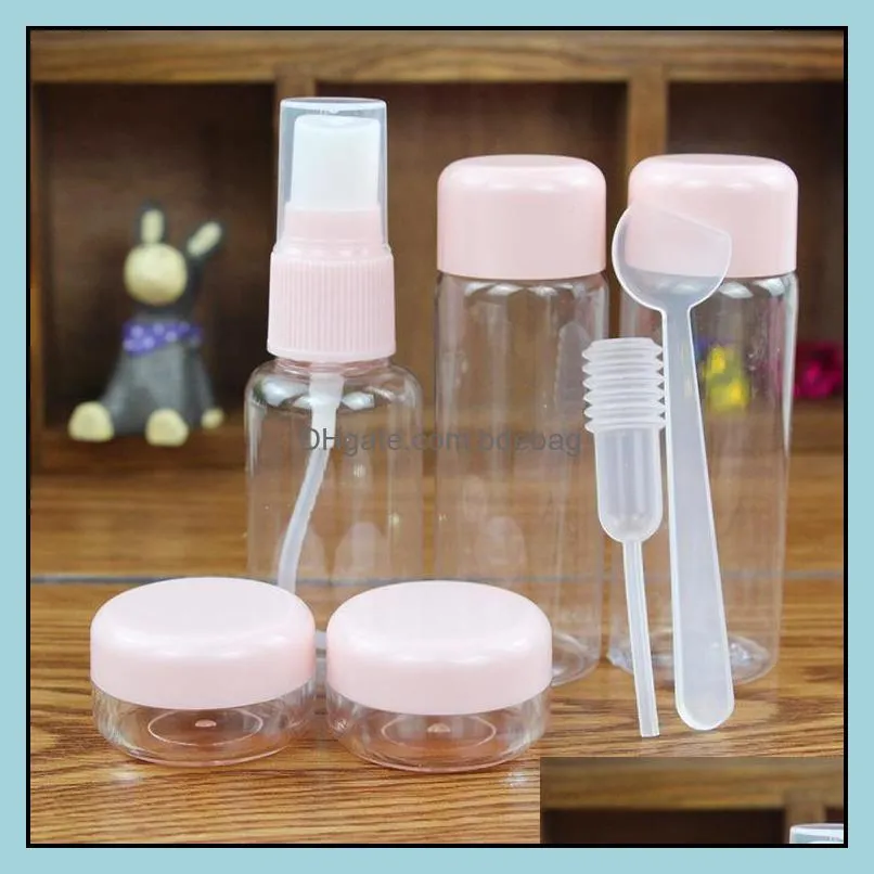 7pc/set travel mini makeup cosmetic face cream pot bottles plastic transparent empty make up container bottle accessorie storage 