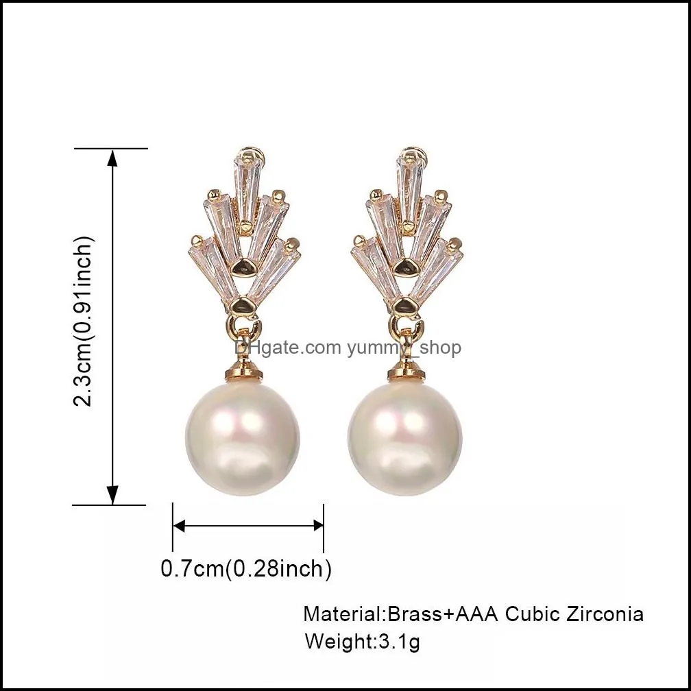 zircon stones clear dangle earring stud dangle white simulated pearl earrings for women lady girls party jewelry bridesmaid gifts