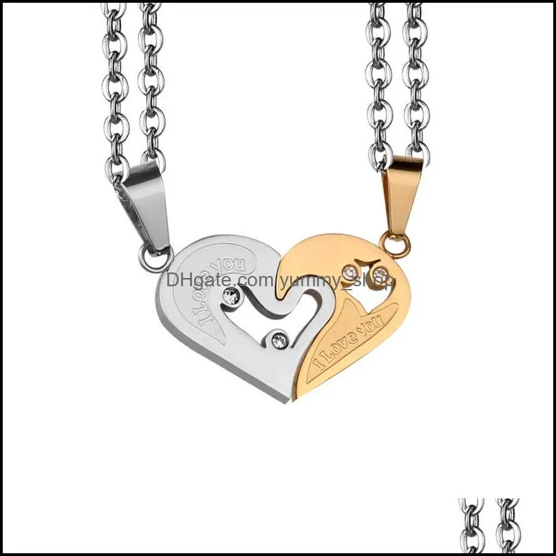 2 pcs/set love heart pendant necklace for women men romantic valentines day gold pendant necklace broken heart jewelry gifts