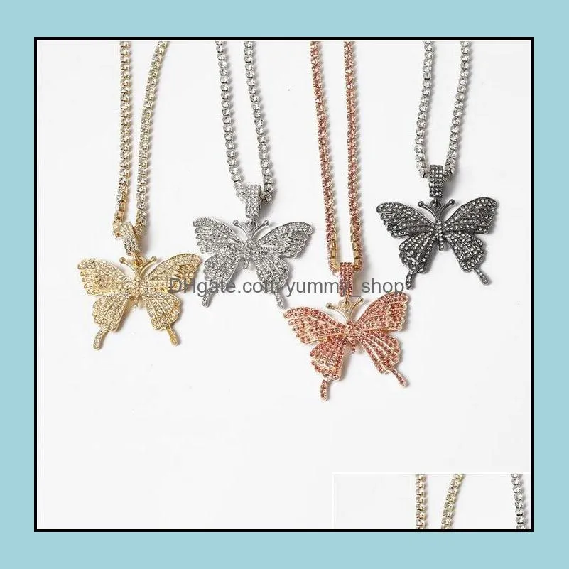 statment big butterfly pendant necklace hip hop iced out rhinestone chain for women bling tennis chain crystal animal choker jewelry