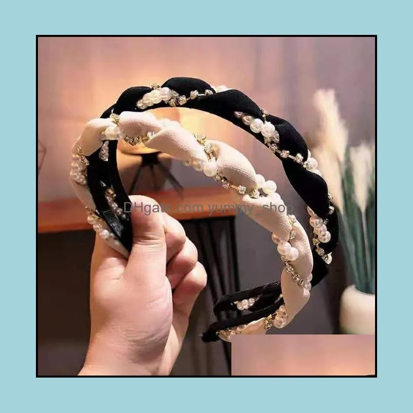 pearl hair band for girls glamorous rhinestone winding hairpin for women sweet headband cute hair accessories for gift