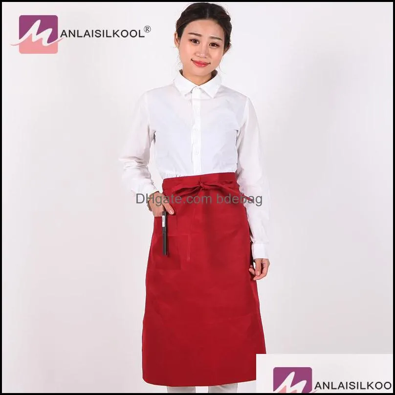 solid color kitchen aprons half length long waist apron catering chefs waiters household cleaning accessories delantal 2018