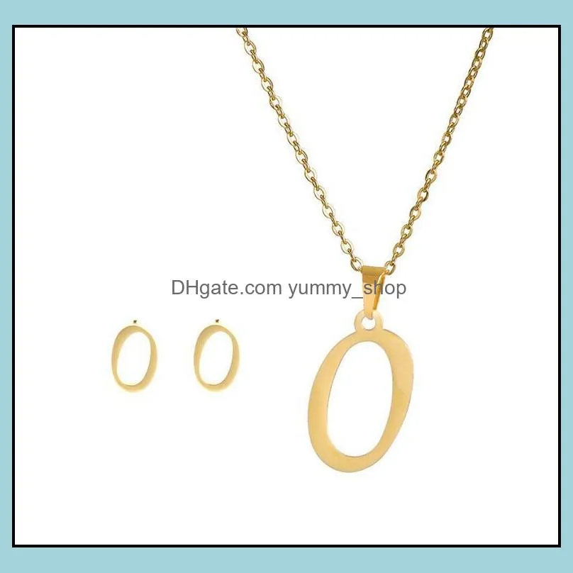 26 letter necklaces with earring set stainless steel gold choker initial pendant necklace women alphabet chains jewelry