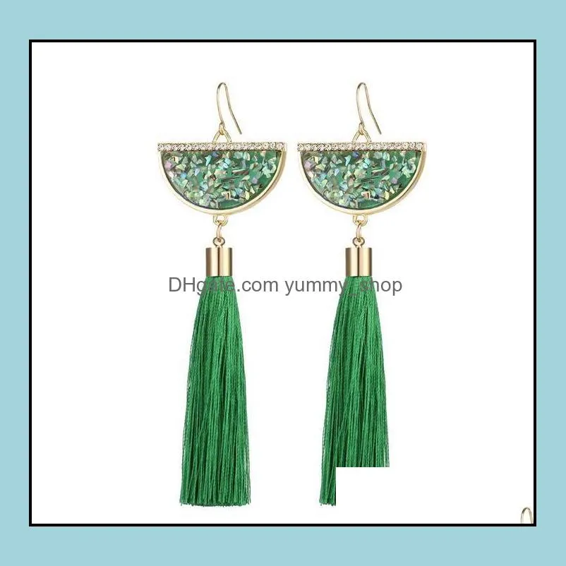 bohemian crystal tassel dangle earrings black white blue red green silk fabric long drop tassels earring for women jewelry gifts