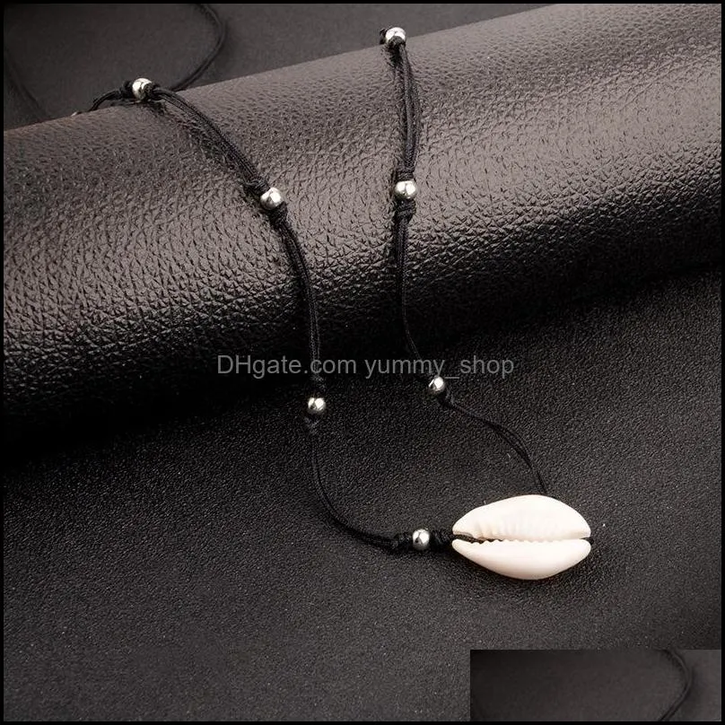 natural summer beach shell choker necklace black rope chain woven silver color beads shell necklace for women accessories jewelry