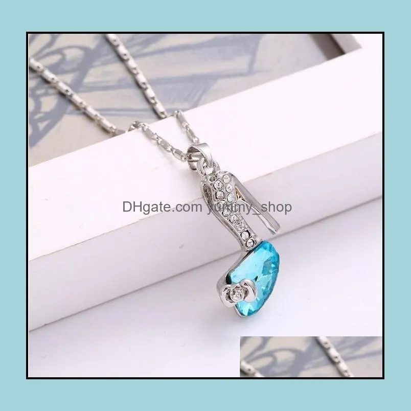 crystal shoes pendants necklace silver gold chains ladies rhinestones highheeled shoe charms necklaces for women jewelry