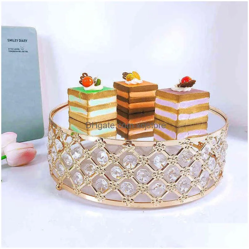 gold mirror metal cake stand round cupcake wedding birthday party dessert pedestal display plate home decor 211110