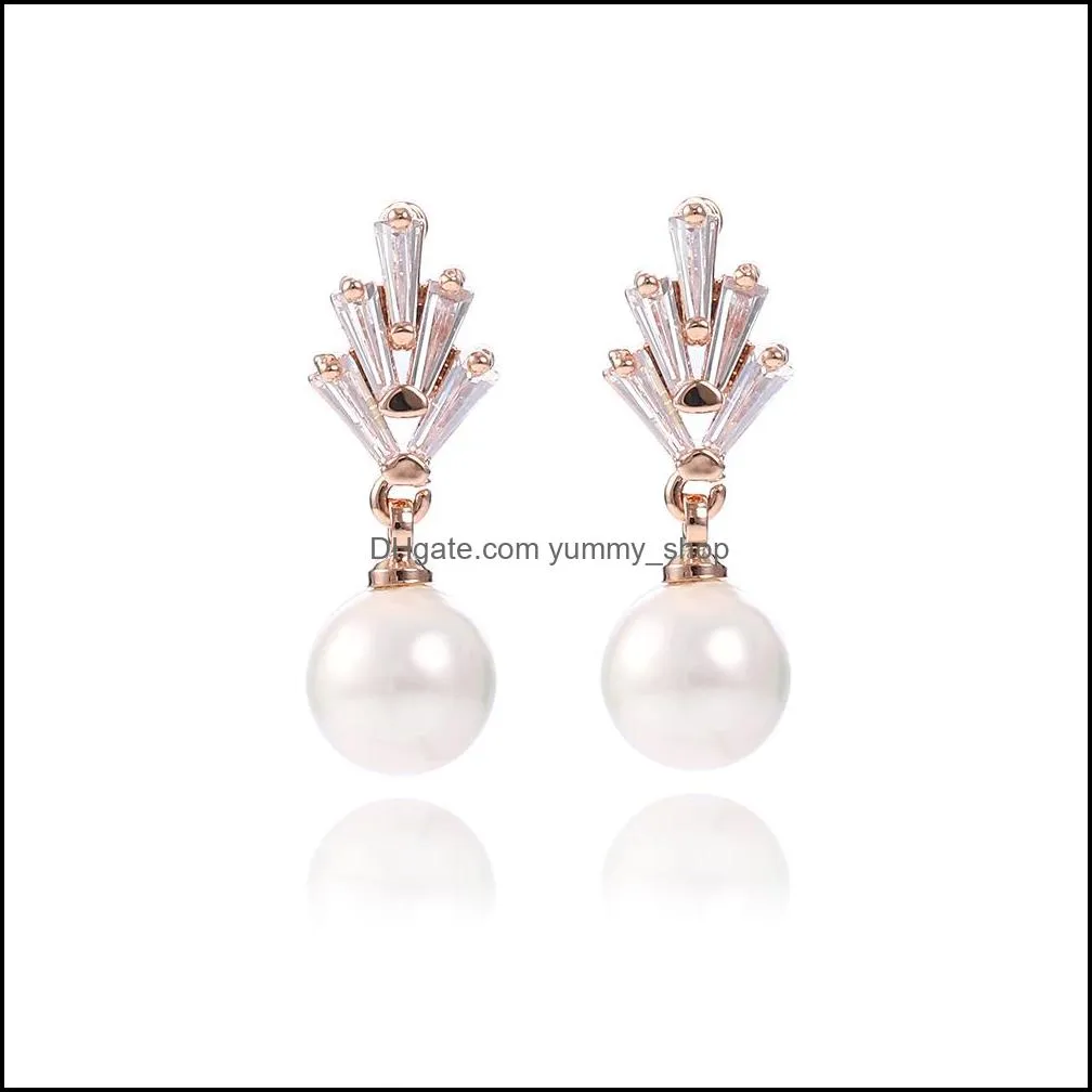 zircon stones clear dangle earring stud dangle white simulated pearl earrings for women lady girls party jewelry bridesmaid gifts