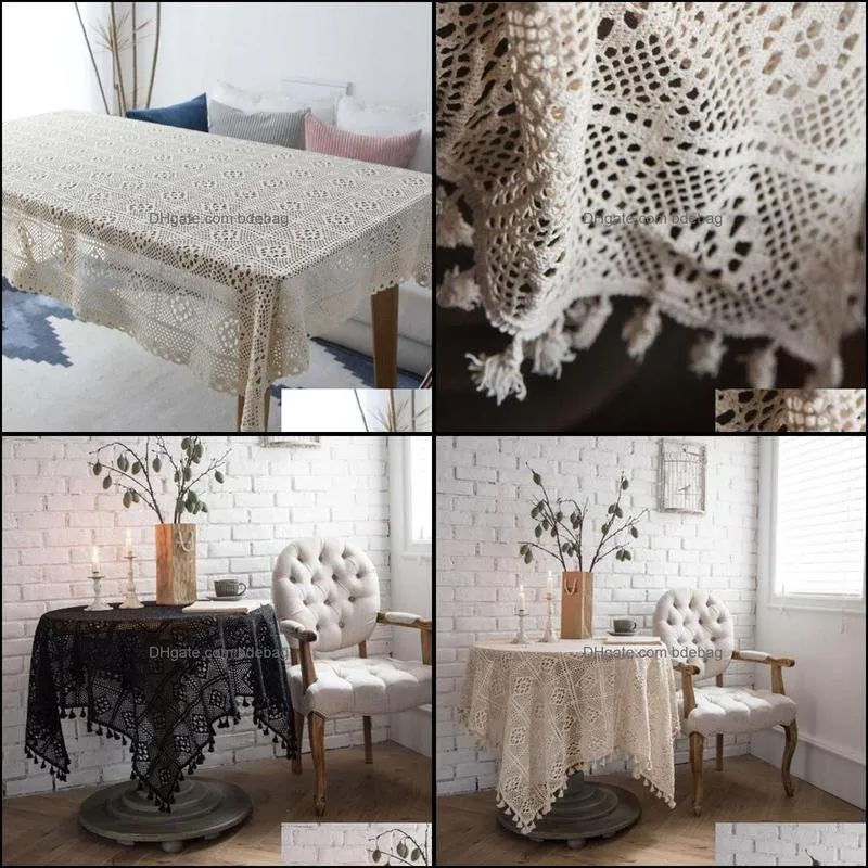 table cloth pastoral style handmade crochet cotton cutout tablecloth dining cover for wedding party home decor