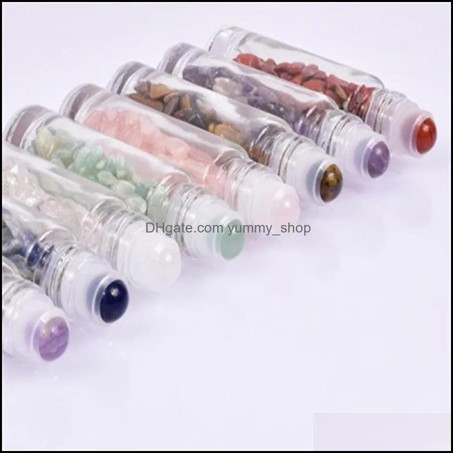 natural crystal crafts stone  oil gemstone roller ball bottle clear frosted glass 10ml ball perfume