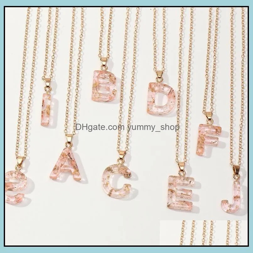 26 initial letter necklace transparent pink acrylic pendant necklaces for women jewelry