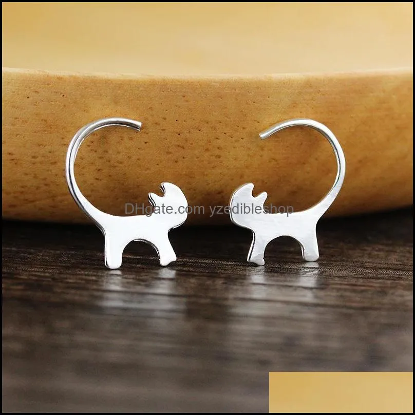 925 sterling silver cute dangle earring creative long tail hang cat earrings animal jewlery for woman