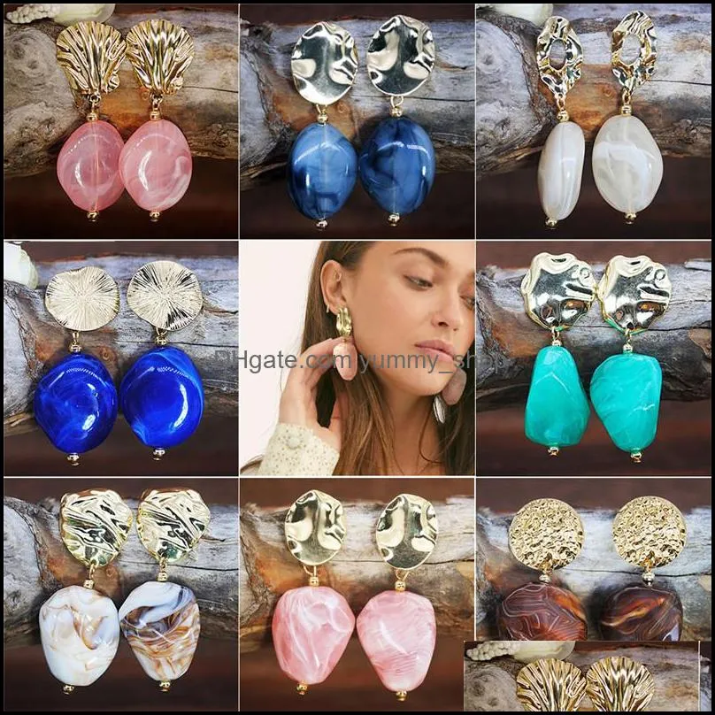 fashion color acrylic earrings irregular geometric metal resin stone dangle earring for women girls jewelry