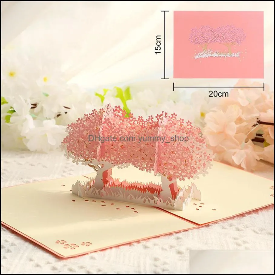 tanabata valentines day paper carving threedimensional greeting card birthday blessing creative gift 3d falling cherry colorful small card