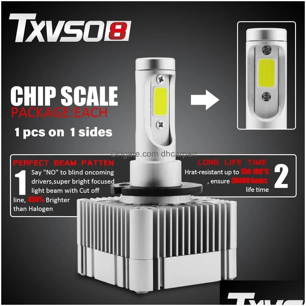 txvso8 car led headlight d1s d3s 20000lumens high beam 6000k white super bright 2pcs easy installation auto light