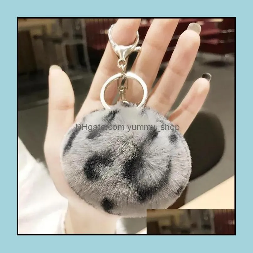 leopard fluffy ball cute keychain bag car pendant pompom love key chain wholesale fashion accessories creative gifts