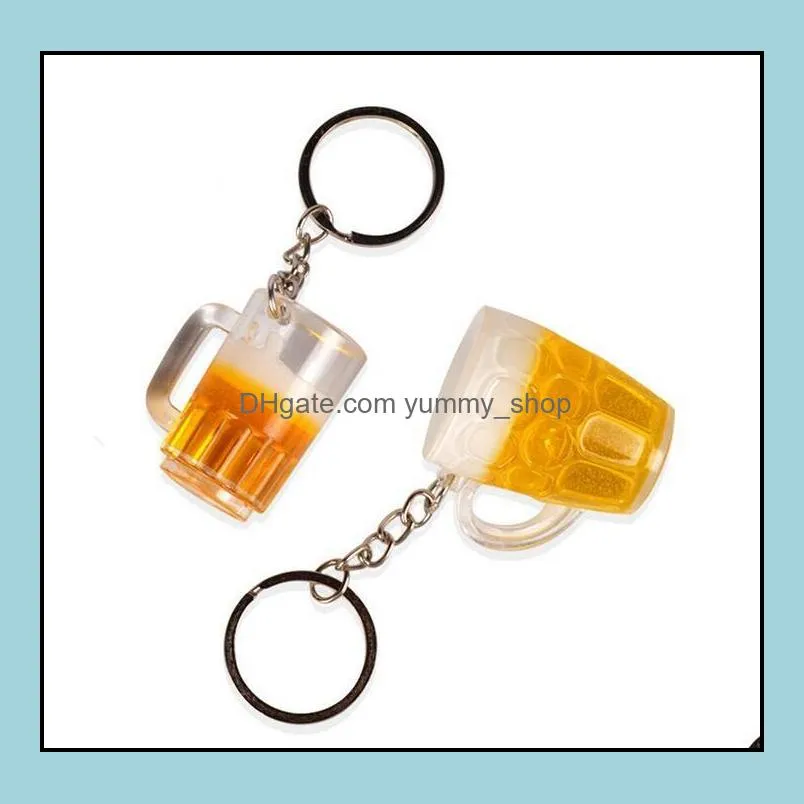 creative beer mug keychain pendant simulation tumblers straight cup keychains luggage decoration personalized gift key ring