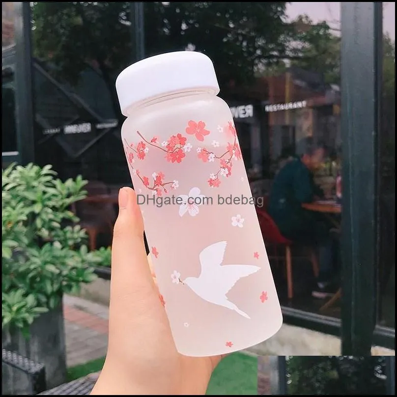 water bottles creative cherry blossoms frosted glass bottle kawaii reindeer for girl cute pink portable sport drink