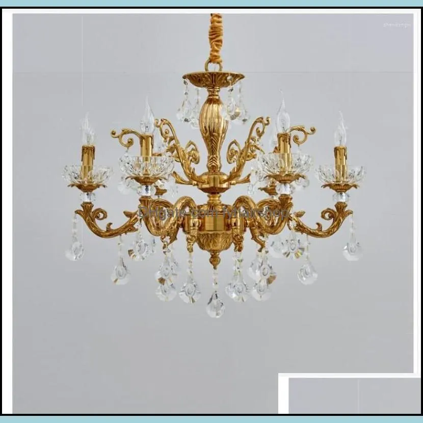 chandeliers 2022 ly copper chandelier fixtures d70cm h56cm 6light candle pendant lamp living room restaurant decoration