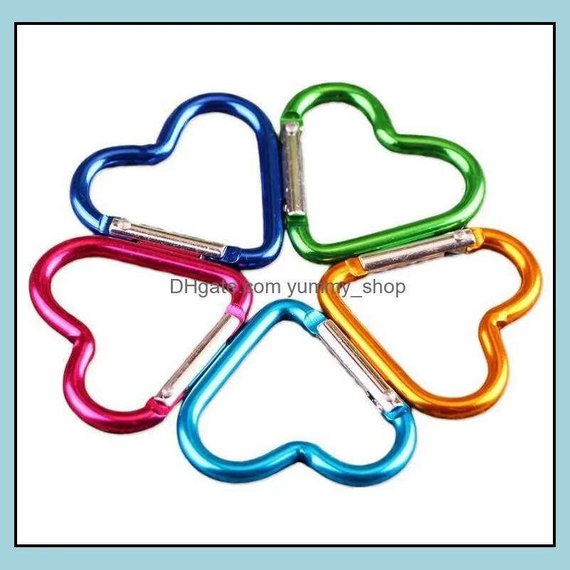 carabiner keyrings heart shaped keychain party favor outdoor sports camp snap clip hook hiking aluminum metal convenient camping tool 100pcs