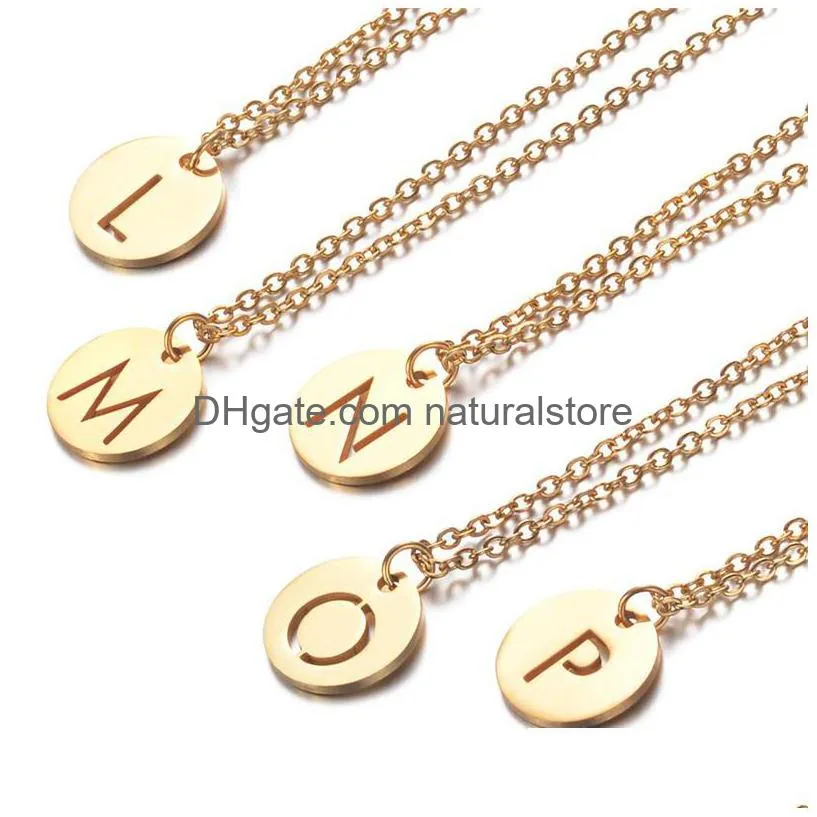 gold plated initial letters necklaces men women 26 az alphabets stainless steel pendants necklaces for girls fashion link chain