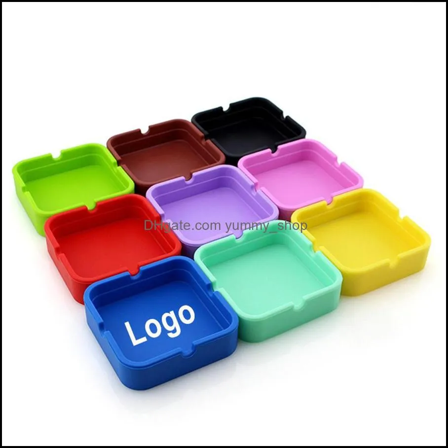 creative square silicone ashtray antifall high temperature ashtray small gift printing