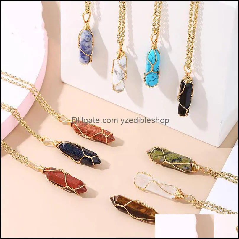 gold color reiki healing crystal stone pendant chakra rose opal tiger eye choker necklaces wholesale energy pendants crystal necklace