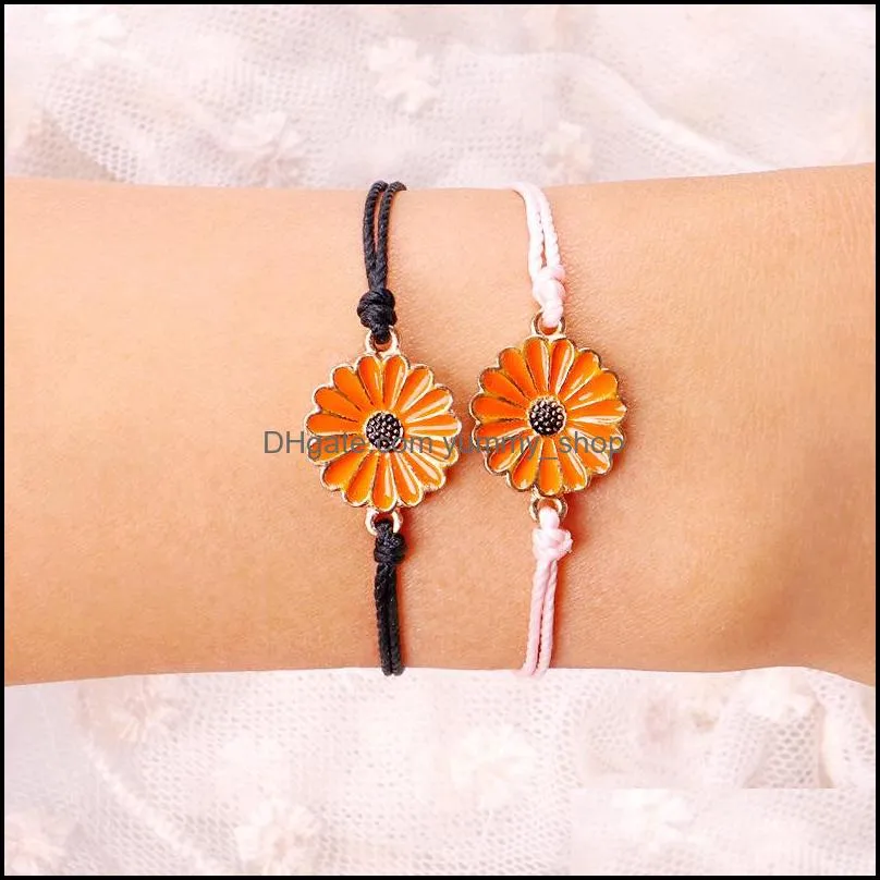 handmade wax thread woven bracelets multilayer friendship braided bracelet wax string with chrysanthemum flower charm for women summer