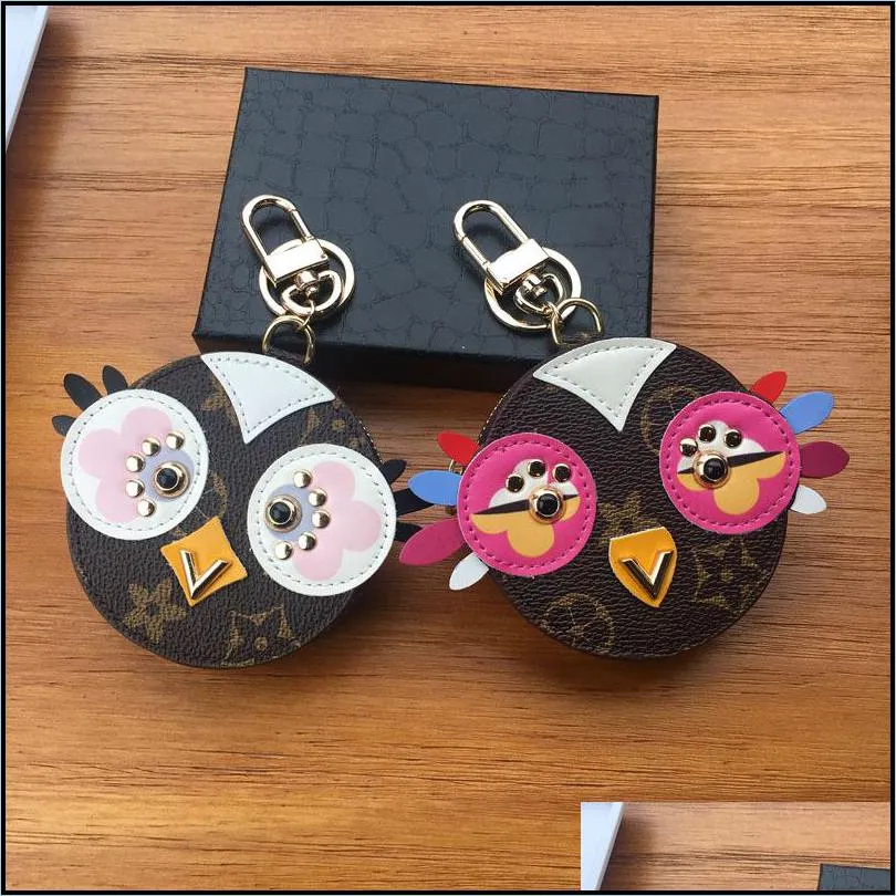 cute owl keychains designer animal car key rings leather coin keys holder purse zipper bag