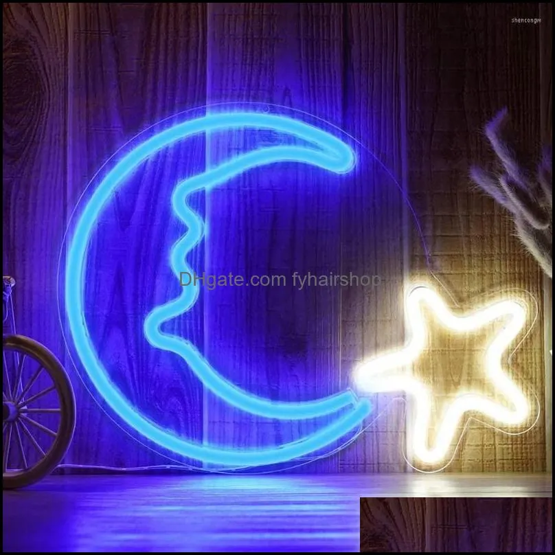 night lights led moon star shaped neon sign light decor wall art lamp xmas birthday for home decoration