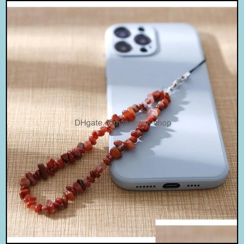 arts and crafts 2022 spring and summer handbeaded mobile phone chain ins natural crystal gemstone gravel lanyard keychain