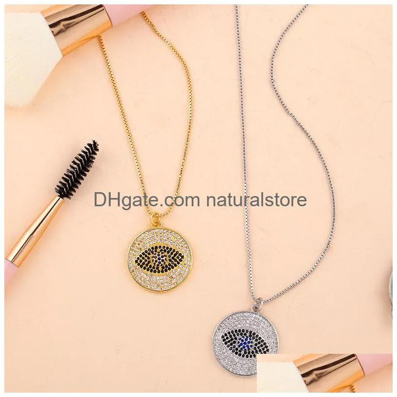 blue evil eye necklace designer round iced out pendant jewelry crystal diamond silver gold plated zircon choker necklace women birthday