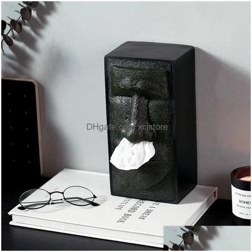 mgt easter island tissue storage box creative head facial tissue box holder dispenser face retro home finishing box 210318