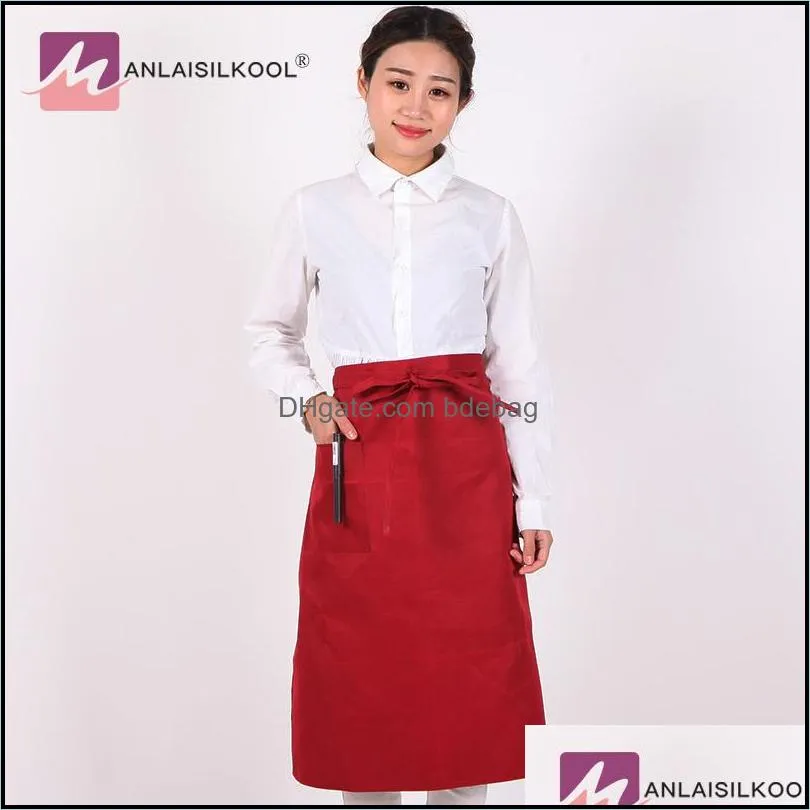 solid color kitchen aprons half length long waist apron catering chefs waiters household cleaning accessories delantal 2018