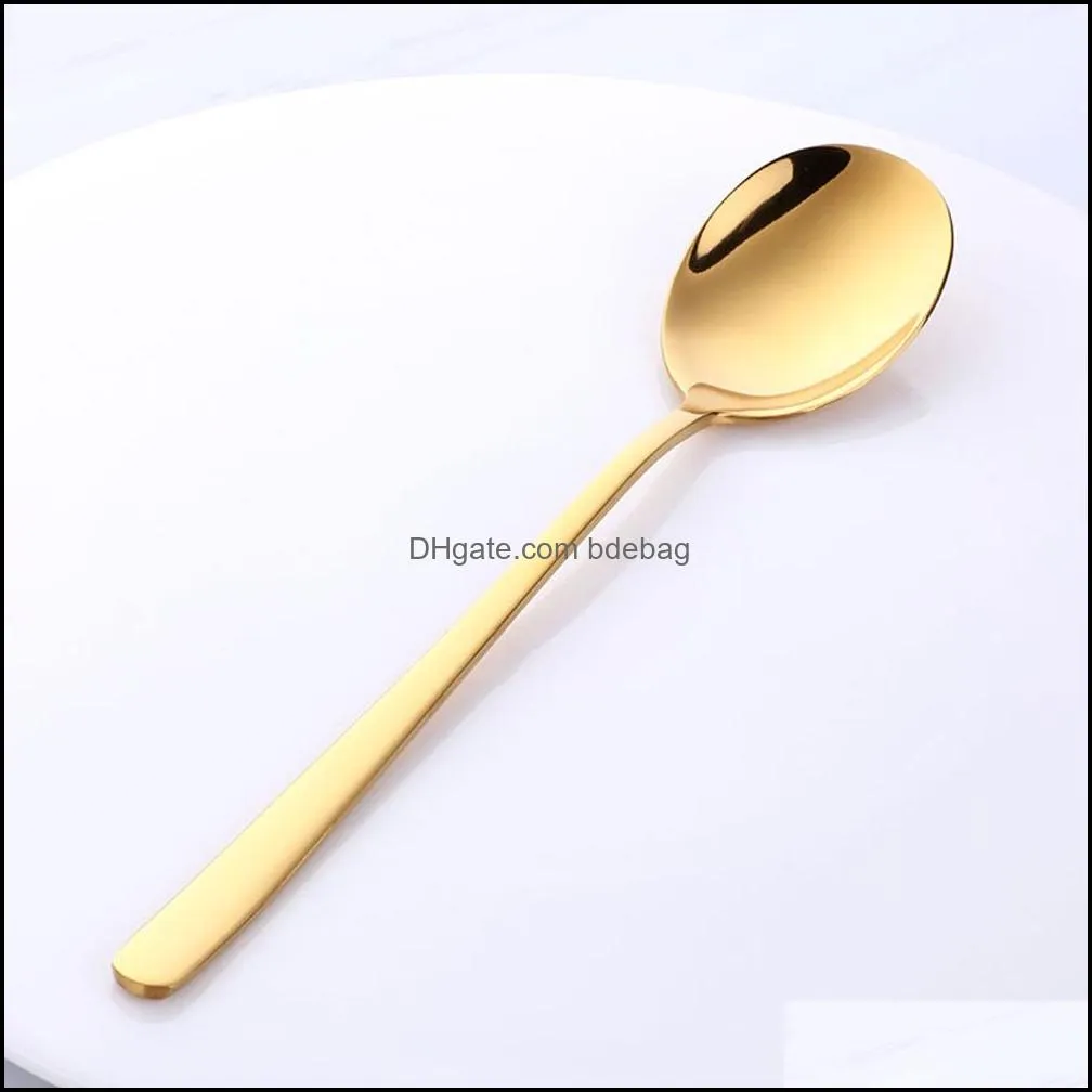 stainless steel spoon 21cm length round shape milk coffee spoons dessert ice cream candy fruit teaspoon accessorie