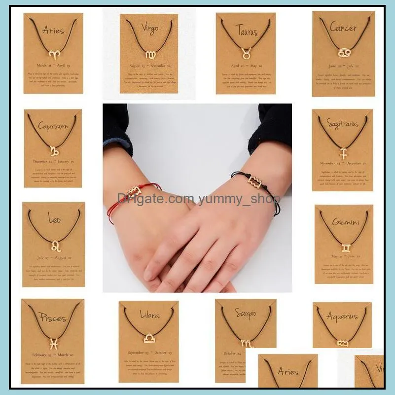 12 zodiac bracelets with card constellation horoscope charm red black rope chains bangle for women men birth day gift