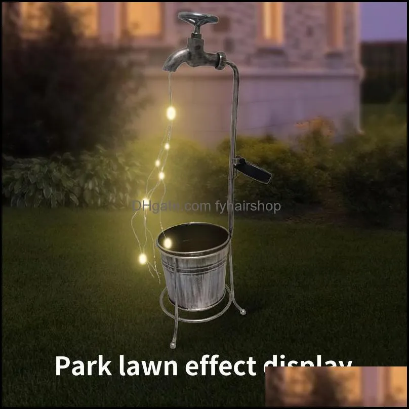 solar water faucet light with flower pot led flowing metal garden pile outdoor plant bracket for lawn lamps