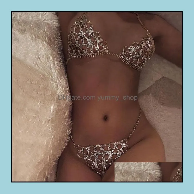 crytal bikini body belly chain harness for women gift sexy lingerie bling rhinestone bra and thong set jewelry